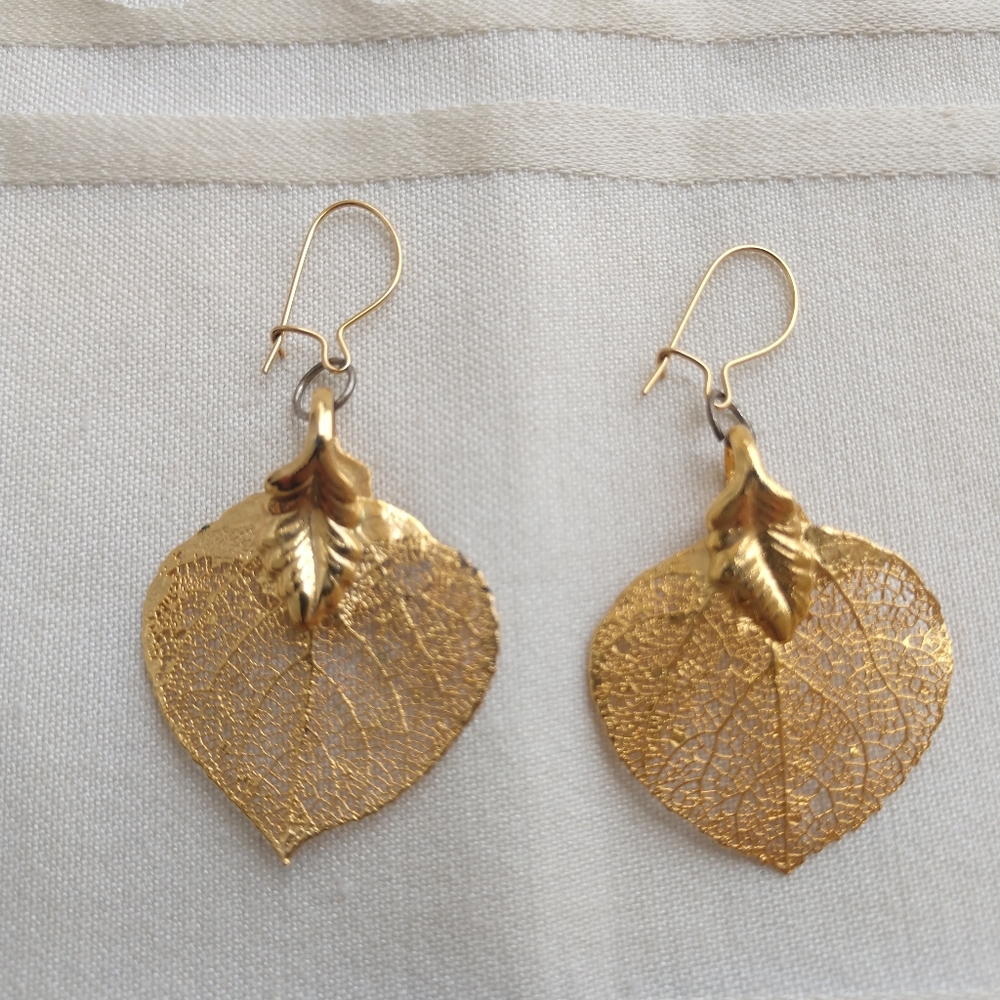 Gold Dipped Leaf Earrings - image 1
